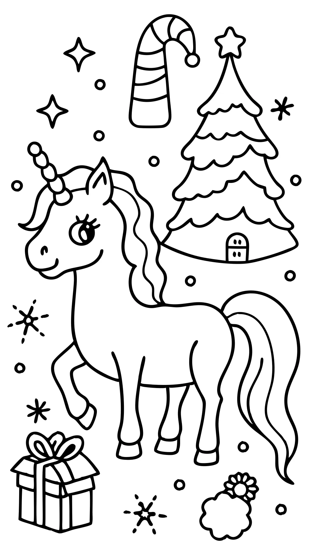 Página para colorear de Navidad de unicornio